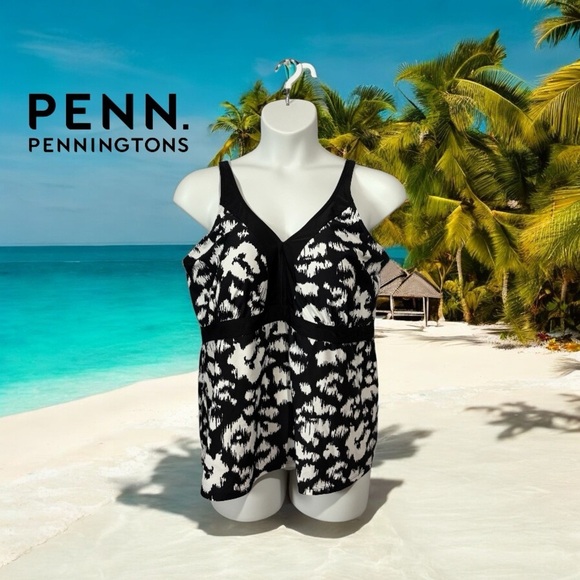 Penningtons, Plus Size Black and White Tankini, 3X 🌴 - Picture 1 of 9